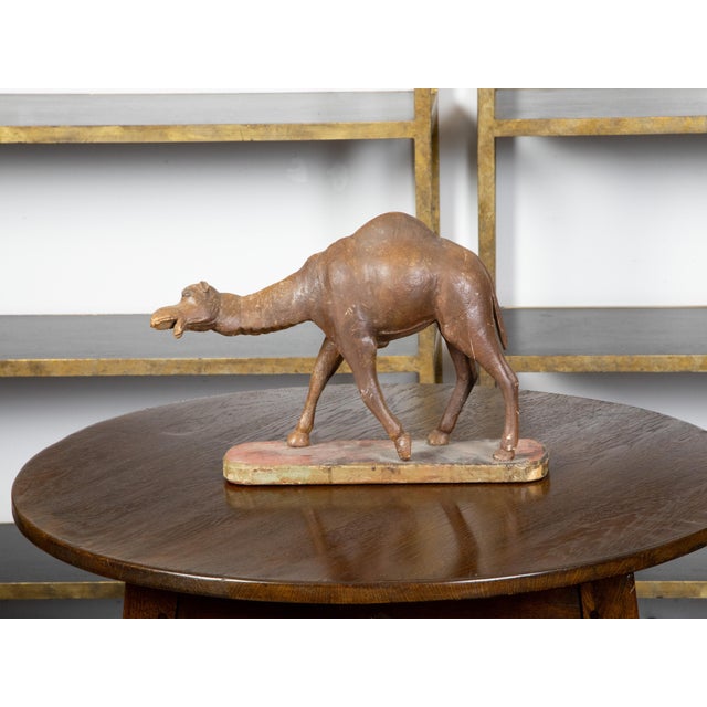 Italian 19th Century Italian Carved Wooden Dromedary Camel Sculpture on Oval Base For Sale - Image 3 of 10