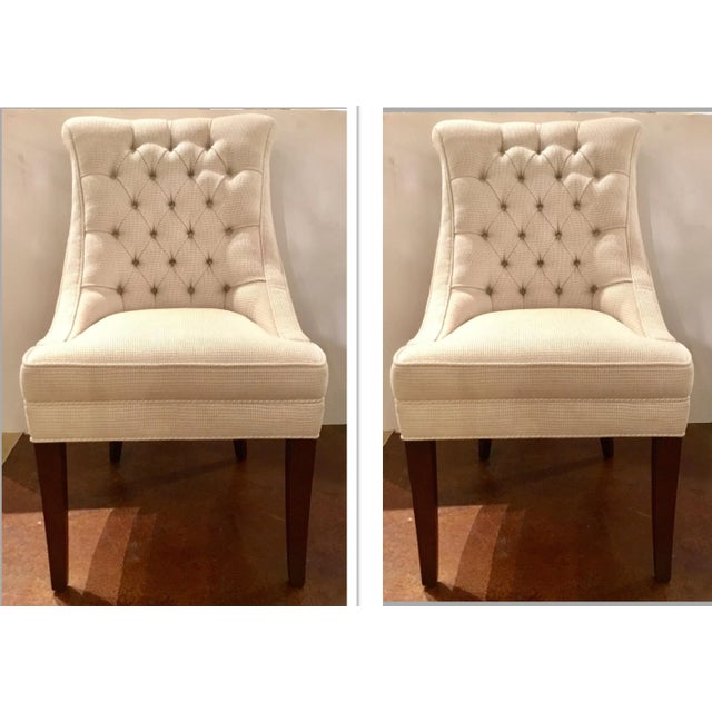 Wood Modern Pearson White Tufted Destiney Slipper Chairs Pair For Sale - Image 7 of 7