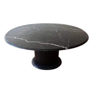 1980s Stunning Postmodern Italian Black Marble Dining Table W/ Extendable Leaf Pedestal Base For Sale