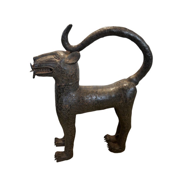 Vintage Large Benin Bronze Sculpture of a Leopard 32" H Nigeria For Sale In New York - Image 6 of 12