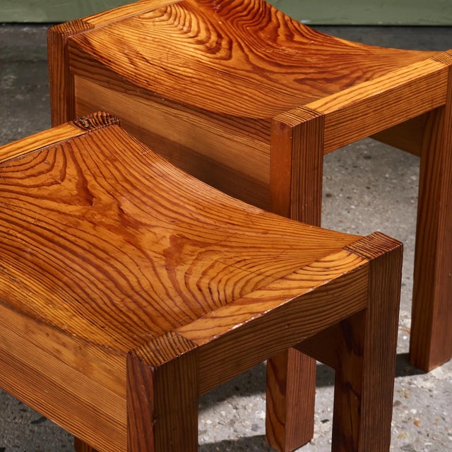 Brown Pine Stools with Curved Seats, France, Set of 2 For Sale - Image 8 of 12