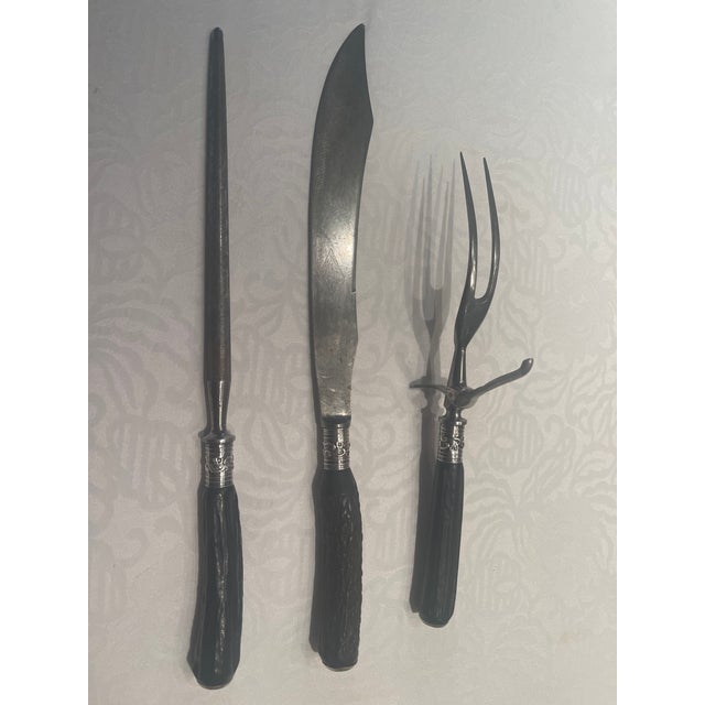 Traditional 1920s Staghorn and Sterling Silver Carving Set- 3 Pieces For Sale - Image 3 of 6