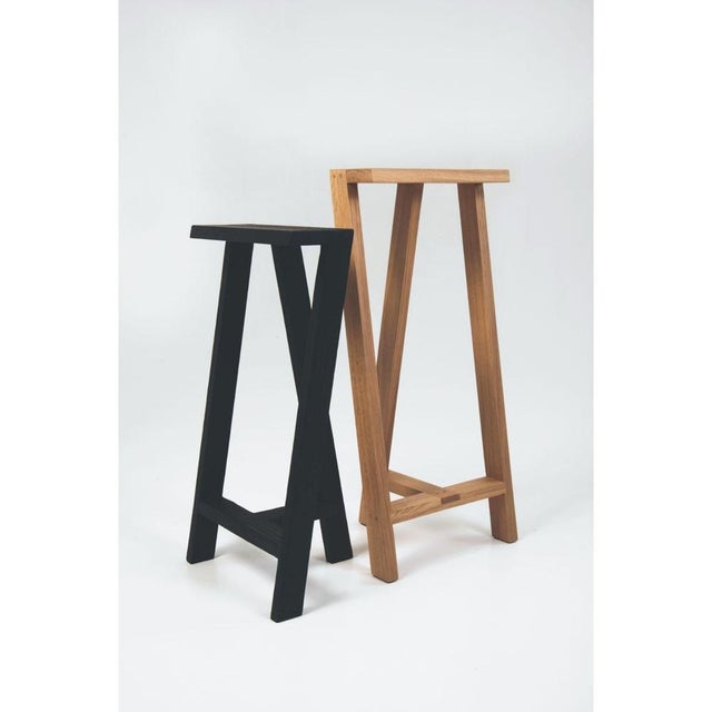 Gold Medium Pausa Oak Stool by Pierre-Emmanuel Vandeputte, Set of 4 For Sale - Image 8 of 18