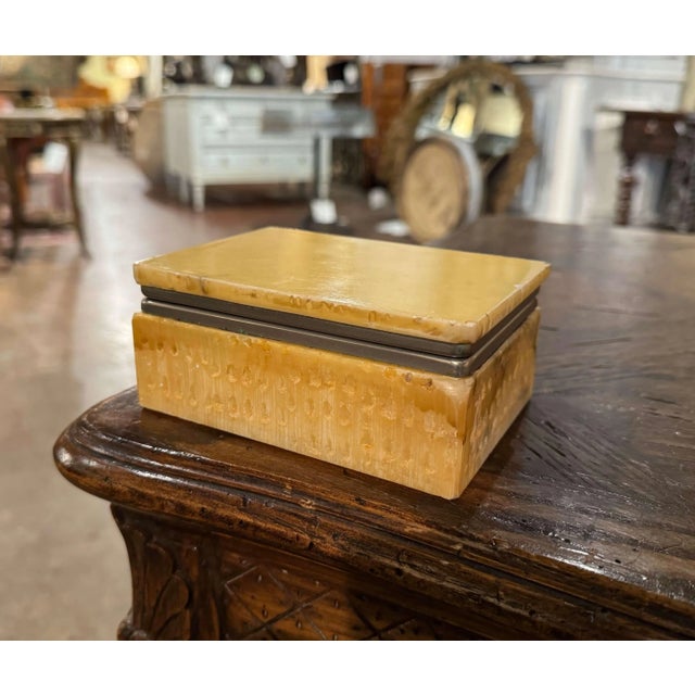 Mid 20th Century Mid 20th Century Mid-Century French Yellow Marble and Chrome Jewelry Box Casket For Sale - Image 5 of 9