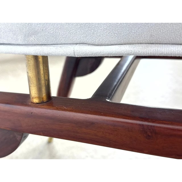 Late 20th Century Gio Ponti Style Italian Modern Bench With Sculptural Wood Base and Brass Accents For Sale - Image 10 of 13