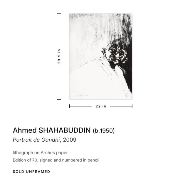 Contemporary 2009 Ahmed Shahabuddin Portrait De Gandhi Signed Lithograph For Sale - Image 3 of 3