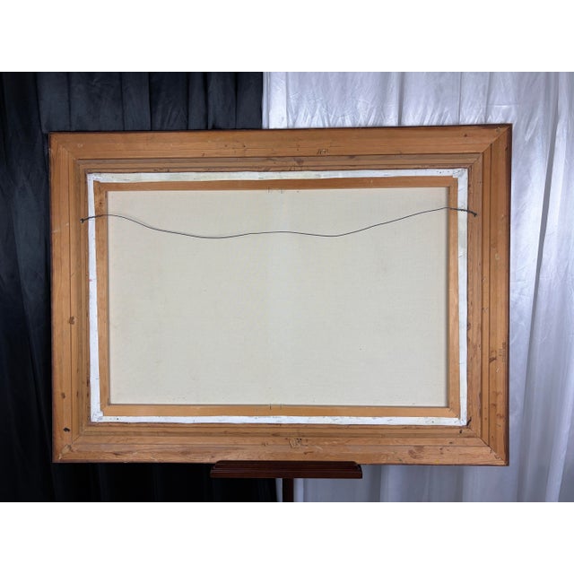 Large White Framed Vintage River Landscape Oil Painting, Ornate Carved Wood C Thomas Art For Sale - Image 12 of 12