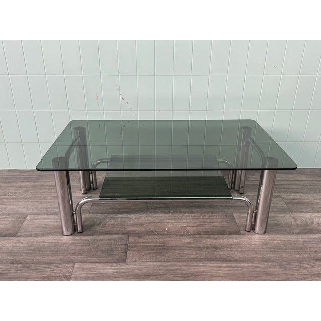 Italian Coffee Table in Chromed Steel and Smoked Glass, 1970s For Sale - Image 6 of 13