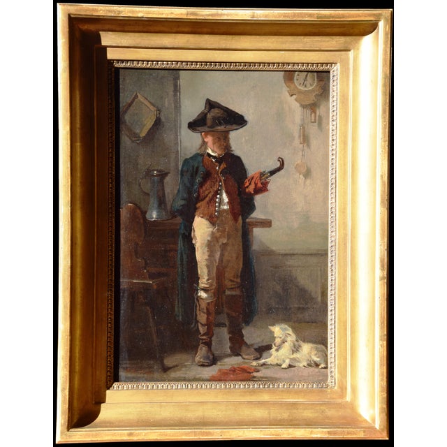 Benjamin Vautier, Genre Scene with Man and Dog, 1800s, Oil Painting on Canvas, Framed For Sale - Image 3 of 12