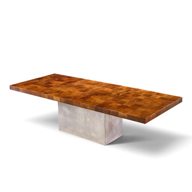 Milo Baughman for Thayer Coggin Mid Century Burlwood and Chrome Dining Table With 2 Leaves For Sale - Image 13 of 13