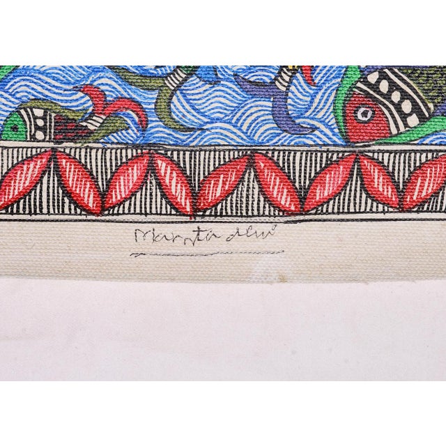 Folk Art Tree of Life With Birds & Fish – Hand-Painted Madhubani Folk Art by Mamta Devi, 2016 National Award Recipient For Sale - Image 3 of 4