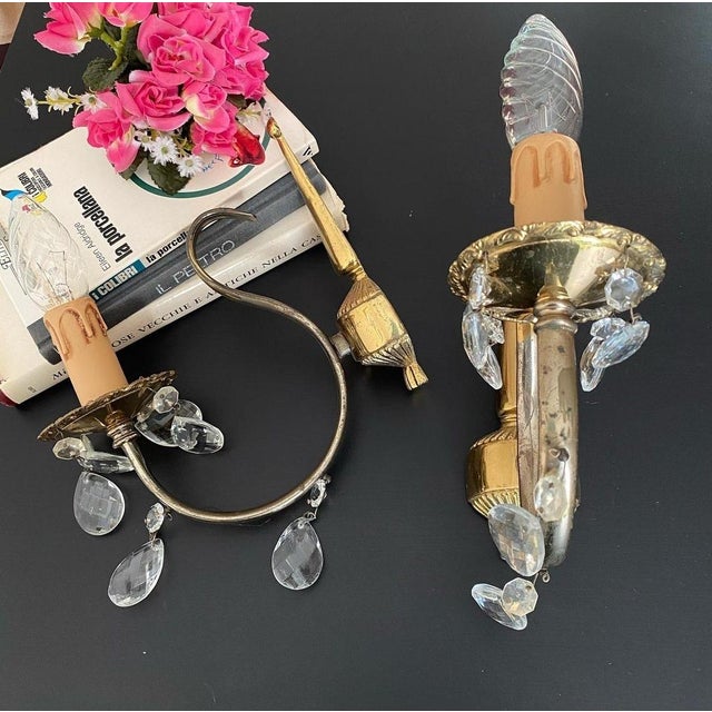 Italian Sconces with Crystals, 1960s, Set of 2 For Sale - Image 3 of 8