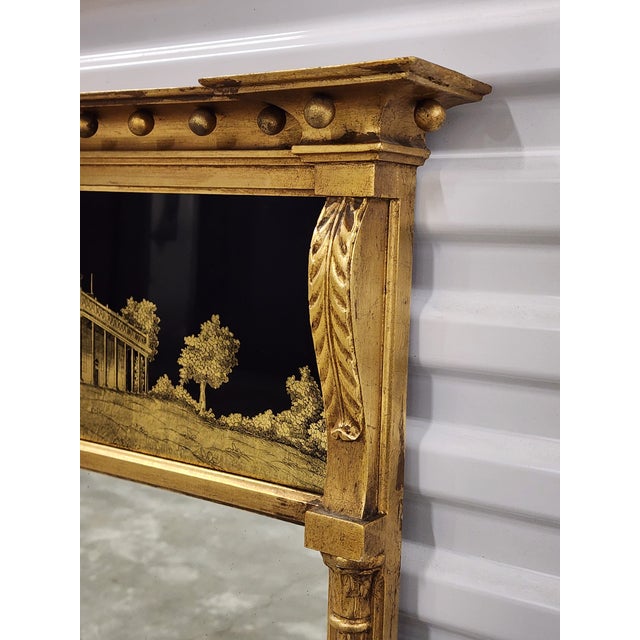 Wood Antique Early 20th Century Federal Style Eglomise Giltwood Mirror For Sale - Image 7 of 17