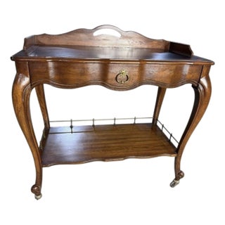 Oak French Provincial Serving Cart With One Drawer For Sale