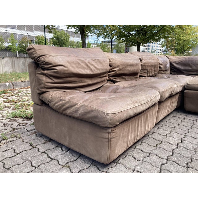 Vintage Brown Leather Sofa from Rolf Benz, 1970s, Set of 6 For Sale - Image 17 of 18
