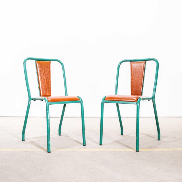 Tan Rexine T37 Dining Chairs with Sea Green Frames from Tolix, 1950s, Set of 10 For Sale - Image 11 of 13