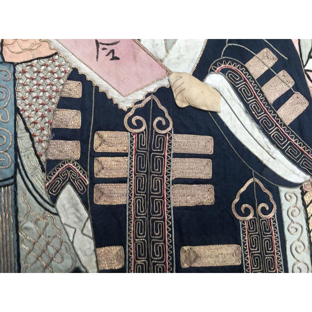 Antique Chinese Pictural Embroidery with Silk and Metal, 1920s For Sale - Image 12 of 17