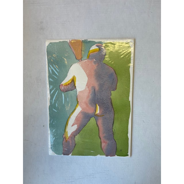 Figurative Contemporary Figurative Watercolor Painting Signed "H” Model Identified as Peter 2016. For Sale - Image 3 of 5