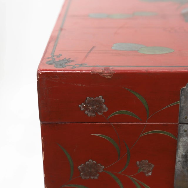 Vintage Red Lacquer Wooden Coffee Table With Storage and Stand For Sale - Image 15 of 18
