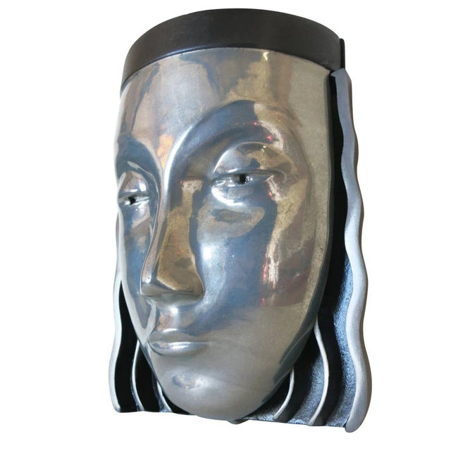 1970s Art Deco Style Female Face Mask Wall Sconce - a Pair For Sale - Image 4 of 11