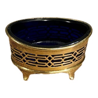 Antique Salt Cellar With Cobalt Glass For Sale