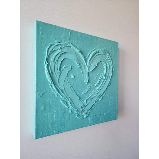 Abstract Aqua Abstract Heart Painting For Sale - Image 3 of 9