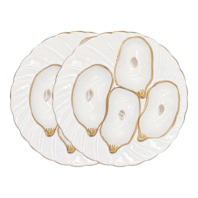 Oyster Plate, White with Gold Detailing, Set of 2 For Sale