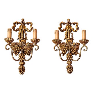 Florentine Hand-Carved Giltwood Sconces by C. N. Firenze Nos, 1970s, Set of 2 For Sale