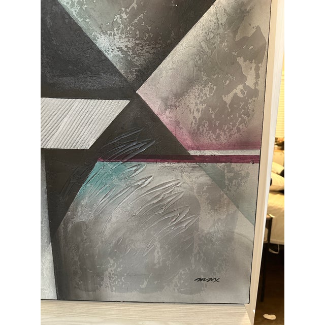 Dark Gray Large 1980s Robert Marx Abstract Geometric Acrylic Painting on Canvas – Iridescent Texture & Color For Sale - Image 8 of 12
