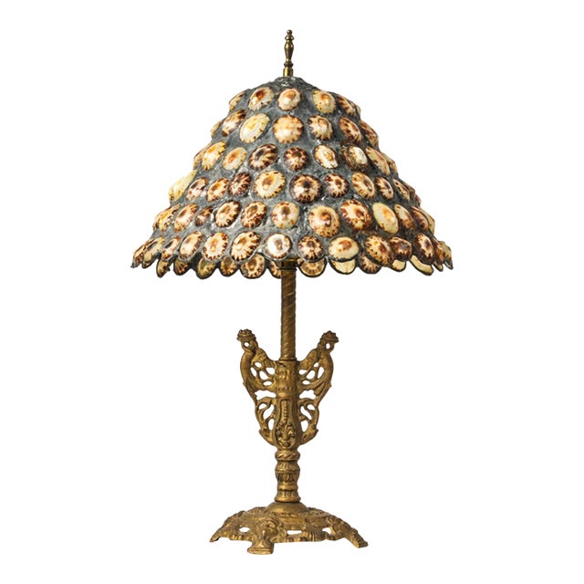 Antique Cherub Table Lamp With Handmade Limpet Shell Lampshade in the Style of Richard Hoosin For Sale