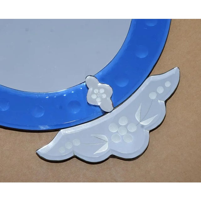 Vintage Italian Venitian Cobalt Blue Engraved Wall Mirror For Sale - Image 3 of 13