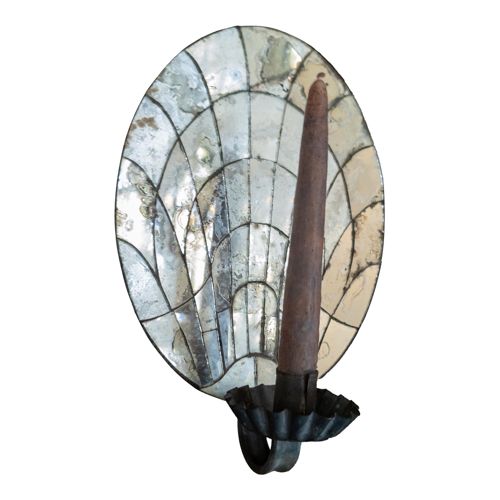 Early 20th Century Ghosted Distressed Mirror Candle Sconce | Chairish