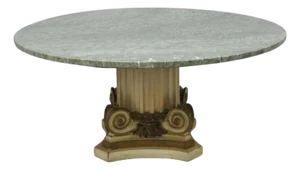 Early 20th Century French Empire Round Marble Top Corinthian Column Wood Pedestal Base Coffee Table