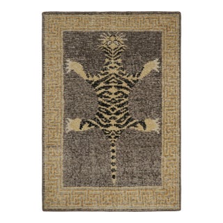 Rug & Kilim’s Modern Tiger Skin Accent Pictorial Rug in Gray, Beige and Black For Sale