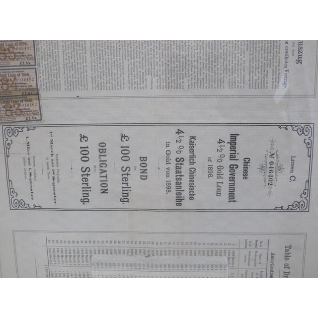 Late 19th Century Chinese Imperial Government 4 1/2% Gold Loan 1898 100 Sterling Bond Framed For Sale - Image 5 of 10
