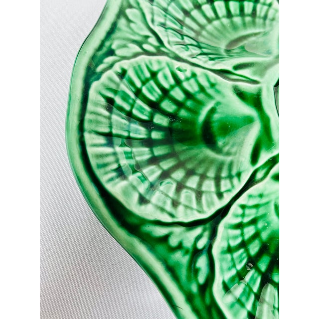 Antique 1920s French Sarreguemines Majolica Green Oyster Plate For Sale - Image 10 of 13