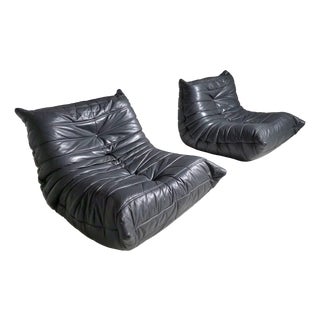 Grey/Blue Togo Chairs by Michel Ducaroy for Ligne Roset, 1980s, Set of 2 For Sale