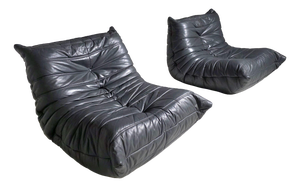 Grey/Blue Togo Chairs by Michel Ducaroy for Ligne Roset, 1980s, Set of 2