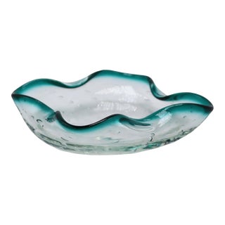 Murano Bowl With Teal and Bullicante Details, C. 1960