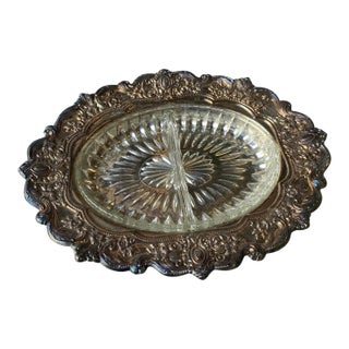 1970s Silver-Tone Metal & Crystal Dish With Segments For Sale
