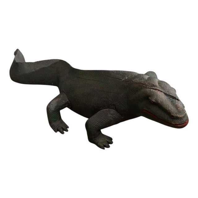 Vintage Wooden Varanus Sculpture For Sale