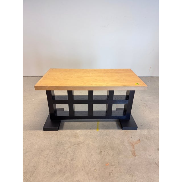 Late 20th Century Ebonized Oak Extension Dining Table With Lattice Pedestal Base For Sale In Houston - Image 6 of 13