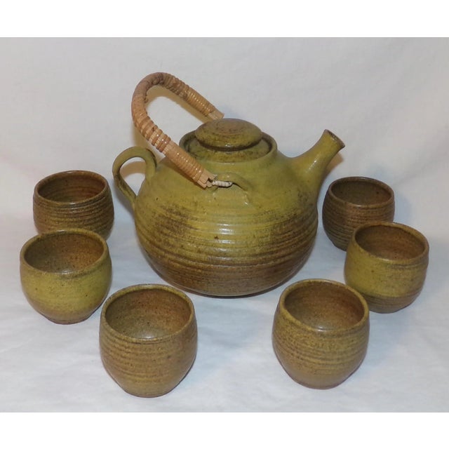 Mid-Century Modern Vintage McMillin Chartreuse Studio Pottery Tea Set Hand Made Hand Thrown Pottery- 8 Pieces For Sale - Image 3 of 13