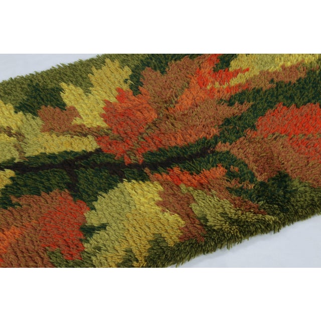 1960s Vintage Swedish Rya Runner With Autumnal Leaf and Green Design - Rug & Kilim For Sale - Image 5 of 8