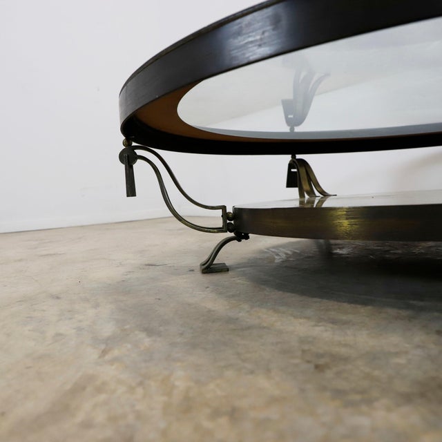 1950s Attributed to Arturo Pani Brass and Glass Circular Table with Vintaged Mirror Shelf For Sale - Image 17 of 18