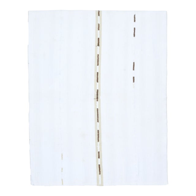 1970s Vintage Handmade Wool & Cotton Flatweave Kilim Rug – Neutral Cream Design For Sale