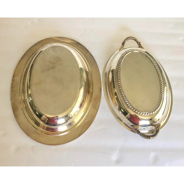 1940s Oval Crescent Silverplate Covered Serving Dish For Sale - Image 6 of 8