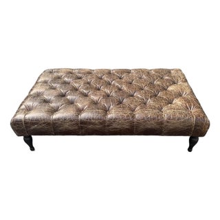 Vintage Leather Tufted Chesterfield Ottoman From Retired Restoration Hardware Collection For Sale