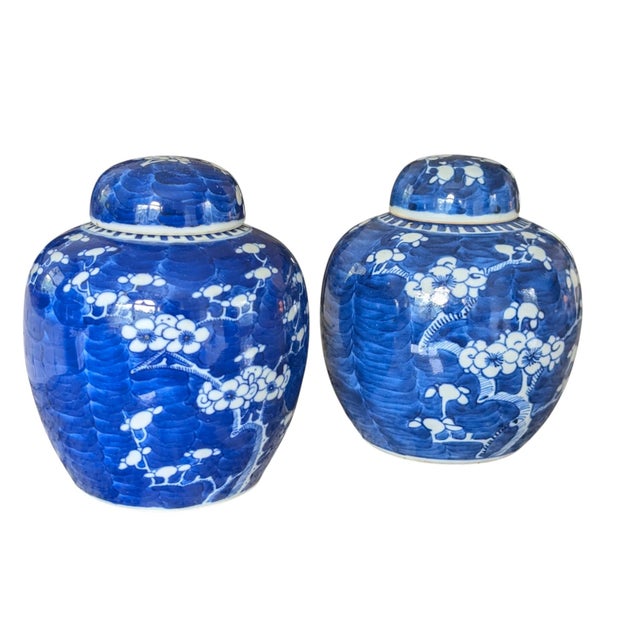 Chinoiserie Vintage Asian Antique Blue and White Ginger Jars- A Pair For Sale - Image 3 of 16
