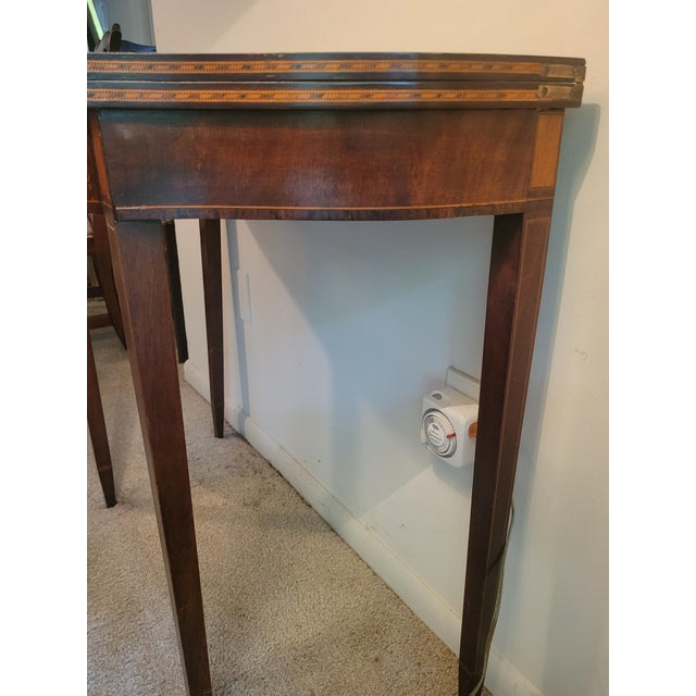 Wood C. 1900 Valiant Furniture Inlaid Mahogany and Satinwood Flip-Top Hepplewhite Gaming Table For Sale - Image 7 of 14